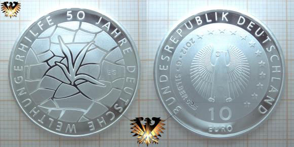 10 € Bundesrepublik Deutschland, 2012 Gedenkmünze in 625 Silber. 500 Jahre deutsche Welthungerhilfe.