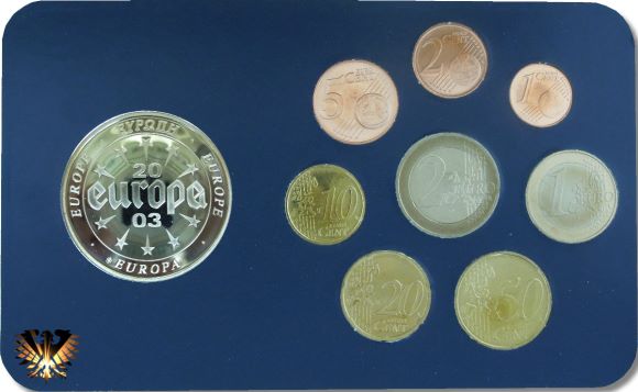 Wertseite der Österreich Sonderedition Euromünzen, 1 Eurocent bis 2 Euro nominal, mit Gedenkprägung zu Ehren des Schilling.