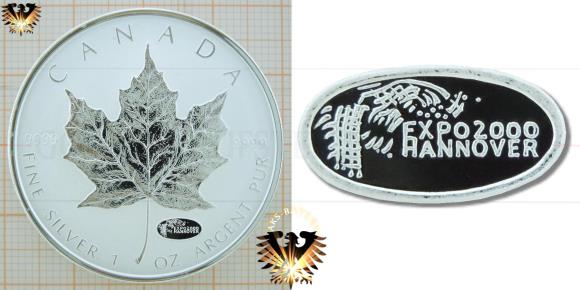 Kanadische 5 Dollar Silbermünze Maple Leaf mit Privy Mark zur Expo 2000 in Hannover.