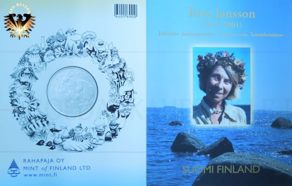 Blisterkarte zur 10 € Sammlermünze - Tove Jansson von 2004 - Suomi Finland