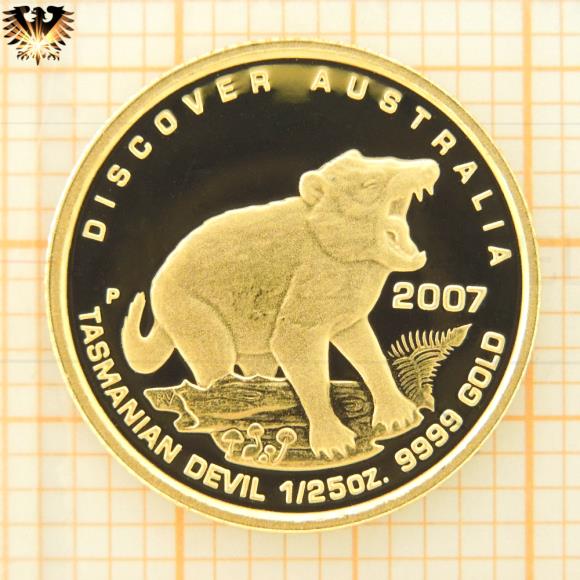 Auf der Münze zu sehen; der Tasmanische Teufel, der größte der Raubbeutler