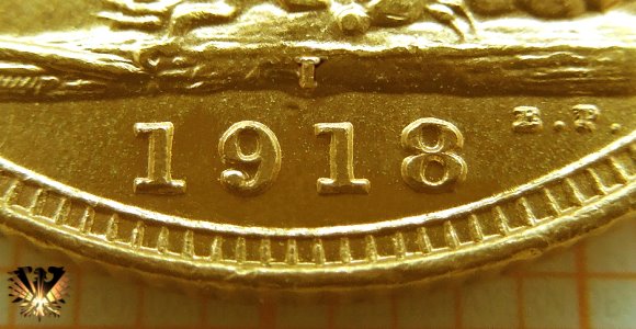 Münzzeichen I auf der Goldmünze Sovereign aus England - Prägeanstalt Bombay