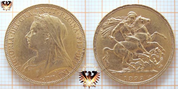 Goldmünze England Sovereign 1893 - VICTORIA . DEI . GRA . BRITT . REGINA . FID . IND . IMP .