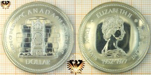 1 Dollar, Canada Dollar, 1977, Silver Jubilee Elizabeth II Jubilé Dárcent, 1952-1977