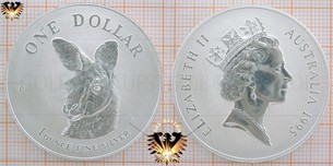 1 Dollar 1995, Australian´s Fine Silver, Kangaroo, 1 Ounce - Blister zur Münze