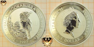 Bullionmünze: AUS, 1 Dollar 1997, Australian Kookaburra 1 oz Silver