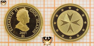 1 Dollar, Cook Islands, 2007, Malta 2008, Münzart: Eine der kleinsten Goldmünzen