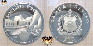 10 Dollars, 1992,  Samoa i Sisifo, World Cup´94, Stadion, Münze, Silber 
