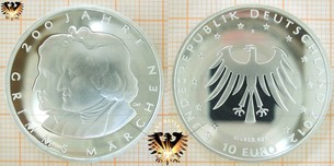 10 Euro, BRD, 2012 F, 200 Jahre Grimms Märchen, Silber 625