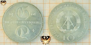 10 Mark, DDR, 1968, Johann Gutenberg, 1468