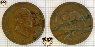 2 Cents, South Africa, 1976, Suid Afrika, Präsident Fouche