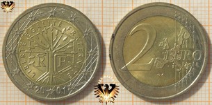 2 Euro, Frankreich, 2001, nominal, Baum mit Hexagon