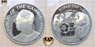 20 Dalasis, Gambia 94, World Cup´94, Silbermünze, Fußball-WM, Erde  