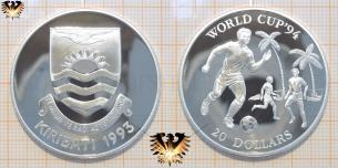 Fußballmünze, Silber, World Cup 1994, USA, 20 Dollars, Kiribati  