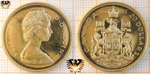 20 Dollars, 1967, Canada, Elizabeth II D.G. Regina, Centennial independenc of Canada, Gold