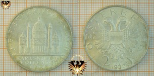 2 Schilling,1937, J B Fischer von Erlach, 200. Jubiläum Fertigstellung Karlsriche - Silbermünze