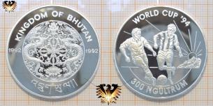 World Cup´94, 300 Ngultrum, Duell um  den Ball, Silbermünze, Kingdom of Bhutan, 1992