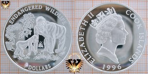 5 Dollars, 1996 Cook Islands, Endangered World Wildlife, Gorilla