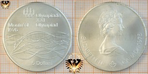 5 Dollars, Canada, 1975, Elizabeth II, XXI Olympiad Montréal 1976, Series V, Swimming