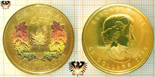 50 Canada Dollar, 2004, Maple Leaf Farbmünze, 1 Unze Gold, echter Diamant