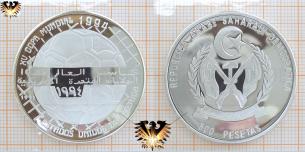 500 Pesetas, Fußball-Symbol, Westsahara, 1991, XV Copa Mundial, USA 1994, Silbermünze  