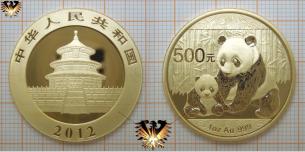 1 Unze, 500 Yuan, Gold Panda 2012, China, Bullionmünze Gold