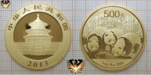 1 oz., Gold Panda 2013, 500 Yuan, China, 1 Unze Feingold, Anlagemünze