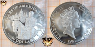 50 Dollars, 1991, Cook Islands, 500 Years of America, Emperor Maximilian  