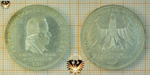5 DM BRD 1955 F,  Friedrich von Schiller, Gedenkmünze Silber