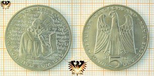 5 DM BRD 1980 D, Walther von der Vogelweide, Gedenkmünze Kupfer/Nickel
