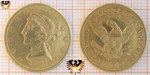 $5 Dollars, USA, 1885, Liberty, Coronet Head, Half Eagle