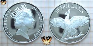 Australia 1990, 10 Dollars Münze, Cockatoo Vogel Kakadus.