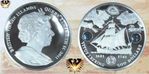 5 kg, Vitus J. Bering,  500 Dollars, British Virgin Islands, Silbermünze  