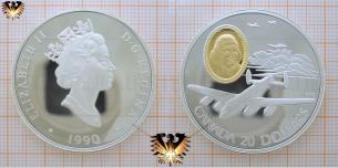 Silbermünze, Canada, 20 Dollars, 1990, Queen, Flugzeug,  Vorschaubild