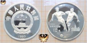 Zweikampf, Silbermünze, Fußball-WM 1994 USA, 10 Yuan, China 1993  