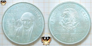 Cinco Pesos Gedenkmünze Mexico 1953 Ano de Hidalgo 1753