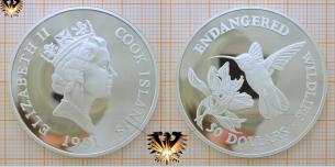 Kolibri - Hummingbird, 50 Dollars 1991, Cook Islands, Elizabeth II , Silbermünze  
