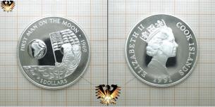  Silbermünze, First Man of the Moon 1969, Cook Island 1991, 5 Dollars