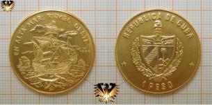 1 Peso, 1990, Cuba, EN ALTA MAR. RVMBO OESTE, Santa Maria, Pinta, Nina, Sammlermünze