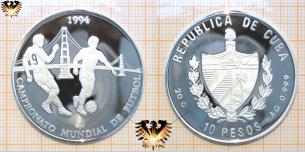 10 Pesos, Cuba, Silbermünze, Golden Gate Bridge, Zweikampf, Campeonato Mundial de Futbol  