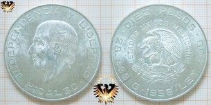 Diez Pesos Silbermünze Hidalgo 1956 Mexico