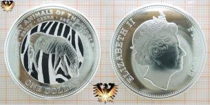 Zebra Münze aus Fiji, 2009 zu One Dollar, Elisabeth II Zebramünze.