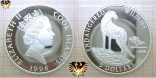 Gepard, 5 Dollars, 1996, Cook Island, Endangered Wildlife, Silbermünze