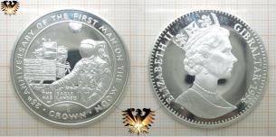 1 Crown, Münze in Sterlingsilber, 1994, Gibraltar, Queen Elizabeth II, First Man on the Moon.
