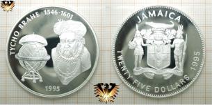 Tycho Brahe, 25 Dollar, Jamaica, 25 Jahre Mondlandung, Silbermünze, 925  