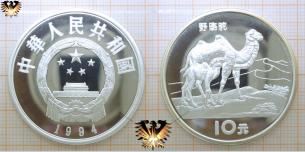 Wildkamel mit Jungtier, 10 Yuan, 1994, China, Endangered Wildlife, Silbermünze