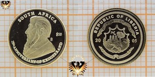 Liberia, 10 Dollars, 2005, South Africa Krugerrand, 25 Jahre Krügerrand