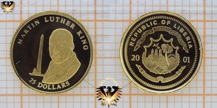 Liberia, 25 Dollars, 2001, Martin Luther King, Gedenk Goldmünze