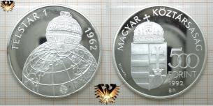 500 Forint, TELSTAR 1, Magyar Köztarsasag 1992 BP, Münze  