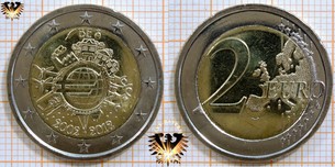 2 Euro, Belgien, 2012, nominal, Sammlermünzen, 10 Jahre Euro